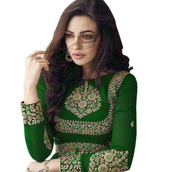Green Embroidered Georgette Salwar With Dupatta 3