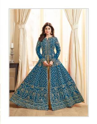 Aqua-blue stone cotton knitted salwar 1