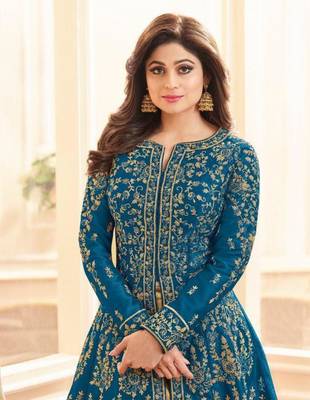 Aqua-blue stone cotton knitted salwar 2