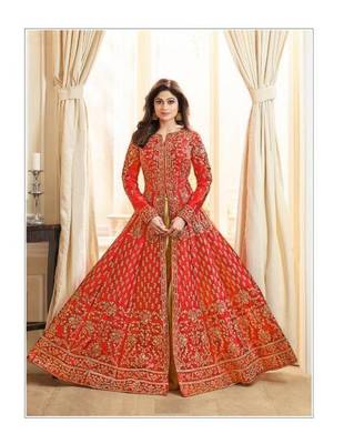 Orange stone cotton knitted salwar 1