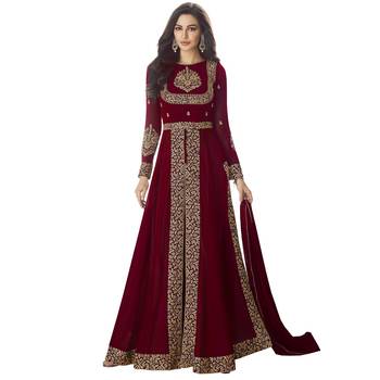 Maroon Embroidered Georgette Salwar With Dupatta 1