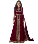 Maroon Embroidered Georgette Salwar With Dupatta