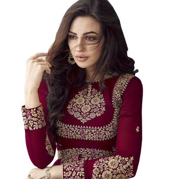 Maroon Embroidered Georgette Salwar With Dupatta 3