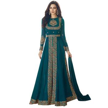 Turquoise Embroidered Salwar With Dupatta 1