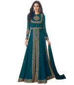 Turquoise Embroidered Salwar With Dupatta