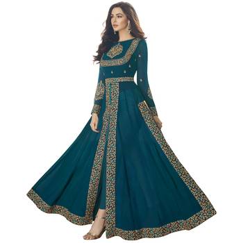 Turquoise Embroidered Salwar With Dupatta 2