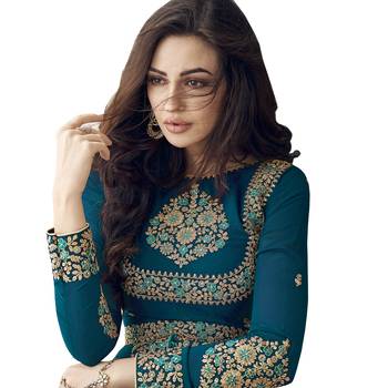 Turquoise Embroidered Salwar With Dupatta 3
