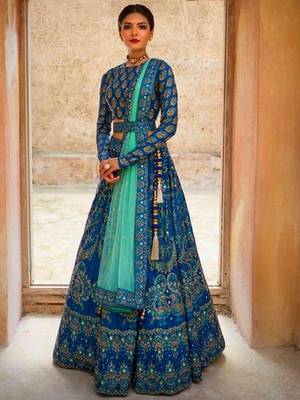 Turquoise Embroidered Georgette Salwar With Dupatta 1