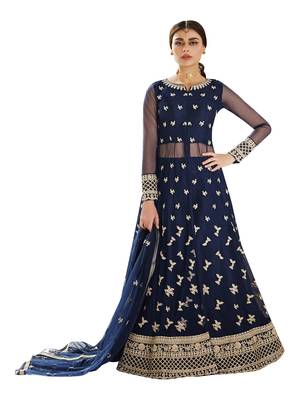 Blue Embroidered Net Salwar With Dupatta 1