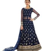 Blue Embroidered Net Salwar With Dupatta