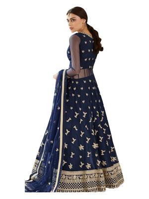 Blue Embroidered Net Salwar With Dupatta 2