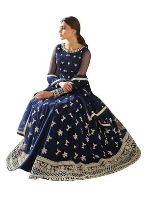 Blue Embroidered Net Salwar With Dupatta 3