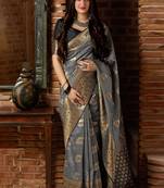 Grey woven banarasi silk saree with blouse