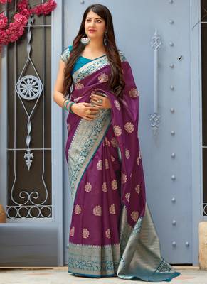Purple woven banarasi silk saree with blouse 1