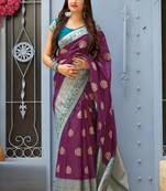 Purple woven banarasi silk saree with blouse