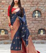 Navy blue woven banarasi silk saree with blouse