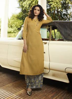 Light Mustard Embroidered Rayon Kurtas And Kurtis 1
