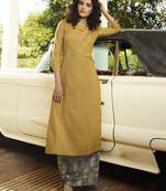 Light Mustard Embroidered Rayon Kurtas And Kurtis