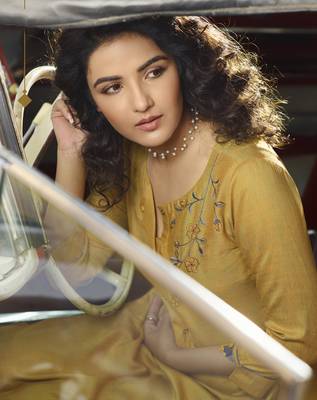 Light Mustard Embroidered Rayon Kurtas And Kurtis 4
