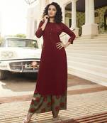 Maroon Embroidered Rayon Kurtas And Kurtis