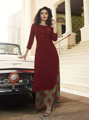 Maroon Embroidered Rayon Kurtas And Kurtis 2