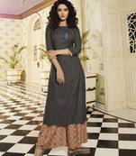 Dark Grey Embroidered Rayon Kurtas And Kurtis