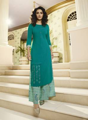 Sea Green Embroidered Rayon Kurtas And Kurtis 1