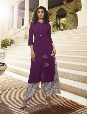 Purple Embroidered Rayon Kurtas And Kurtis 1