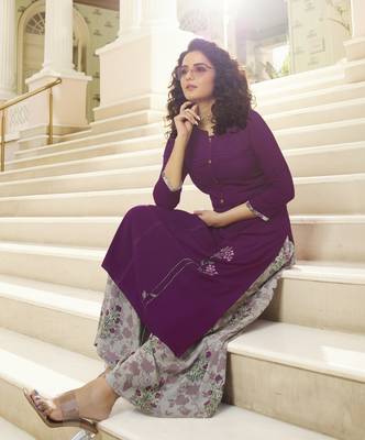 Purple Embroidered Rayon Kurtas And Kurtis 2