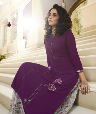 Purple Embroidered Rayon Kurtas And Kurtis 3