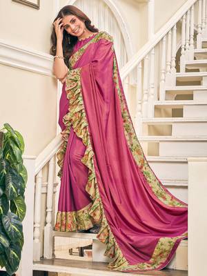 Pink plain silk saree with blouse 1