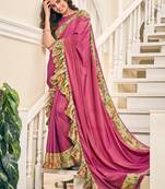 Pink plain silk saree with blouse