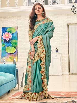 Green plain silk saree with blouse 1