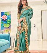 Green plain silk saree with blouse