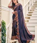 Blue plain silk saree with blouse