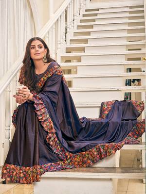 Blue plain silk saree with blouse 2