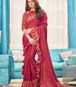 Red plain silk saree with blouse