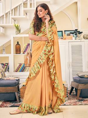 Beige plain silk saree with blouse 1