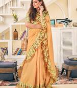 Beige plain silk saree with blouse