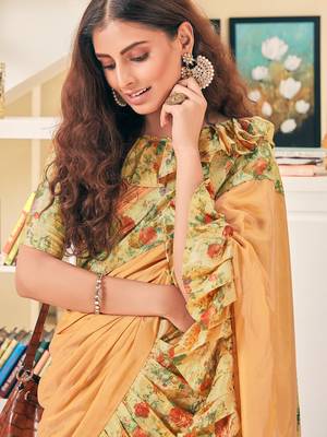 Beige plain silk saree with blouse 2