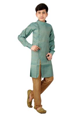 fourfolds boy's blue kurta and pyjama 3