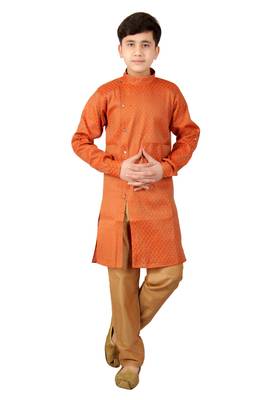 Orange brasso cotton silk boys-kurta-pyjama 1