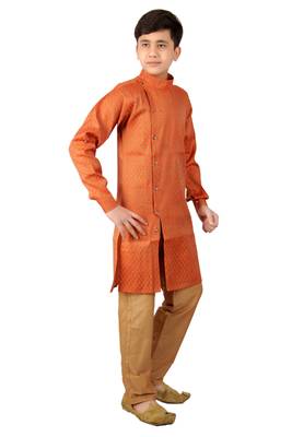 Orange brasso cotton silk boys-kurta-pyjama 2