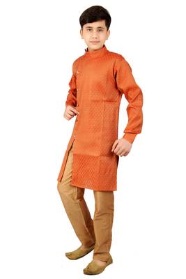Orange brasso cotton silk boys-kurta-pyjama 3
