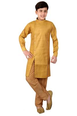 Yellow brasso cotton silk boys-kurta-pyjama 1