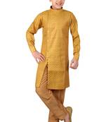 Yellow brasso cotton silk boys-kurta-pyjama