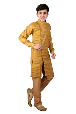 Yellow brasso cotton silk boys-kurta-pyjama 2