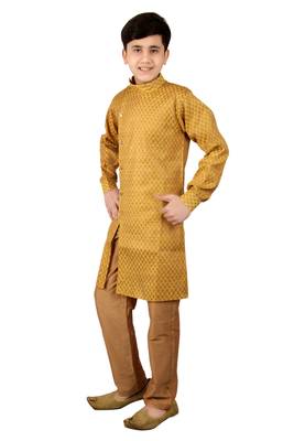 Yellow brasso cotton silk boys-kurta-pyjama 3