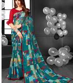 Blue printed georgette saree with blouse