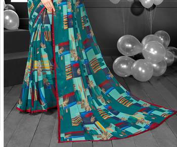 Blue printed georgette saree with blouse 2